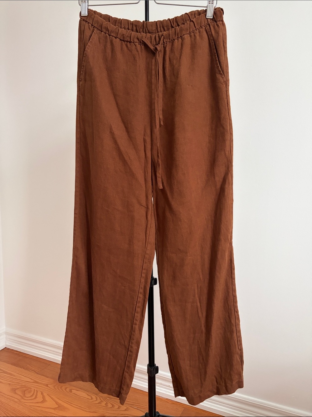 Rails 100% Linen Straight Leg Drawstring Emmie Pants Cacao Brown Small